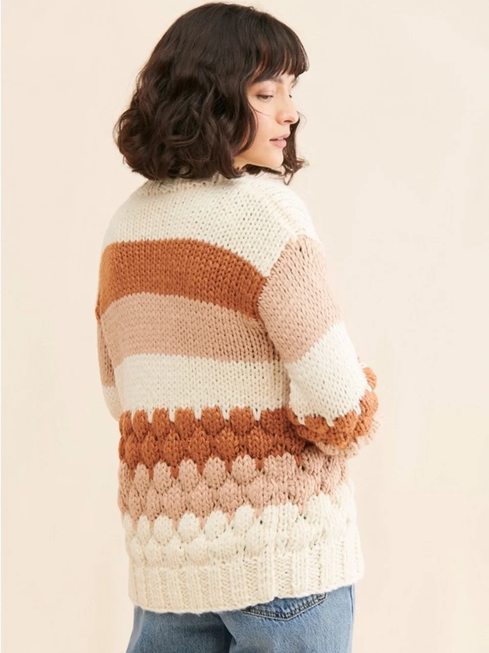ANTHROPOLOGIE M Sadie & Sage Textured Stripe Sweater Chunky Cable Knit Cardigan